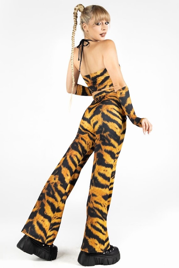 Tiger Flare Pants, Tiger Halloween Pants, Animal Print Flare