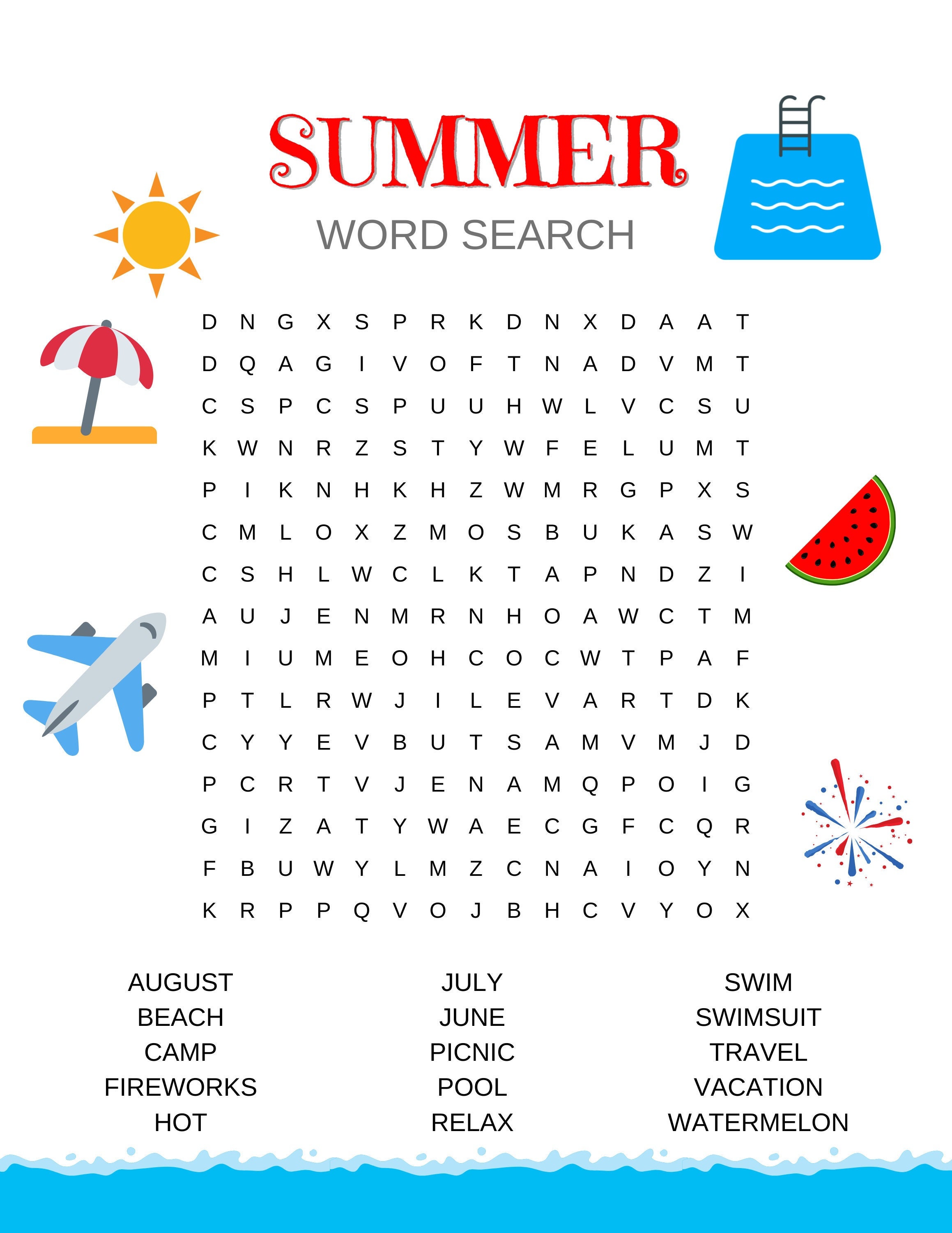 Summer word searches digital etsy