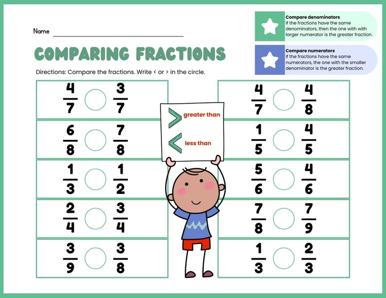 Printable Math Fractions Worksheet **DIGITAL** - Etsy