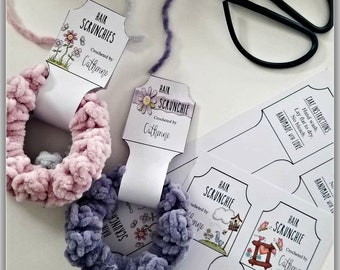 Springtime Hair Scrunchie Wrap Label Tag Wrapper - PDF FILE ONLY - Knit Crochet Handmade