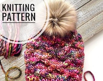 The Trellis Knitted Hat - Knit Pattern Toque Beanie Hat - PDF FILE ONLY