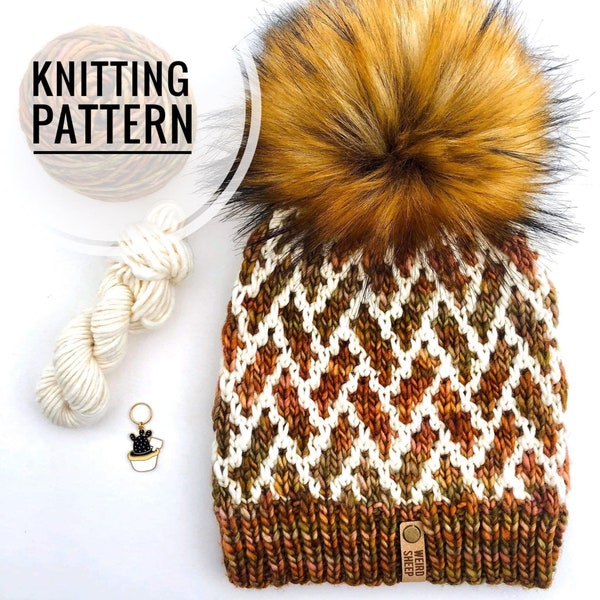 Mountain Peaks Beanie - Knit Pattern Toque Beanie Hat Pattern - PDF FILE ONLY