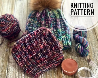 The Nova Hat - Knitted Knit Pattern Toque Beanie Hat Pattern - PDF FILE ONLY