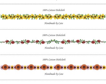 Flower Border Dishcloth/Washcloth Labels - PDF File Only