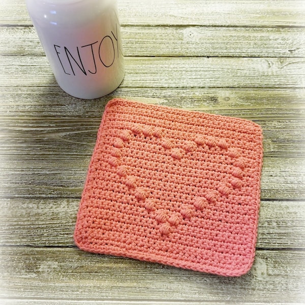 Heart Crocheted Dishcloth Pattern - PDF File Only