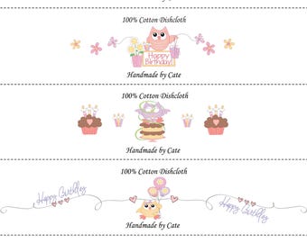 Birthday Owls Dishcloth/Washcloth Labels - PDF File Only