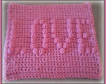 LOVE Crocheted Dishcloth Pattern - PDF File Only