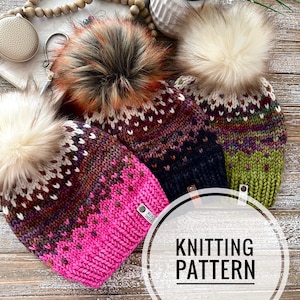 Autumnal Beanie Knit Pattern - Fair Isle Toque, Chunky Yarn (PDF Pattern)