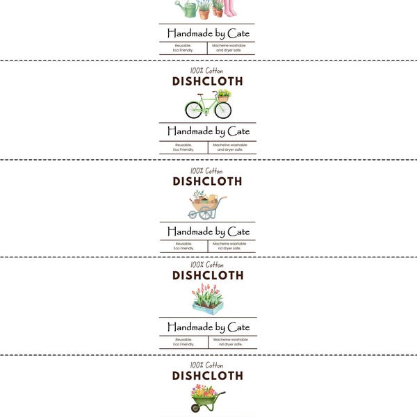 Garden Dishcloth/Washcloth Labels - PDF FILE ONLY