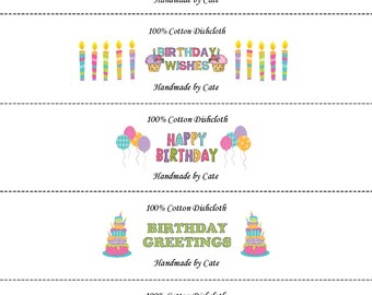 Happy Birthday Dishcloth/Washcloth Labels - PDF File Only