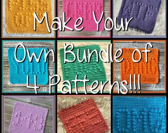 Make Your Own Bundle of 4 Dishcloth Patterns Combo - PDF File Only