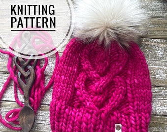 Cariad Cabled Heart Hat Knitting Pattern – Bulky Beanie, Adult Size (PDF Pattern)