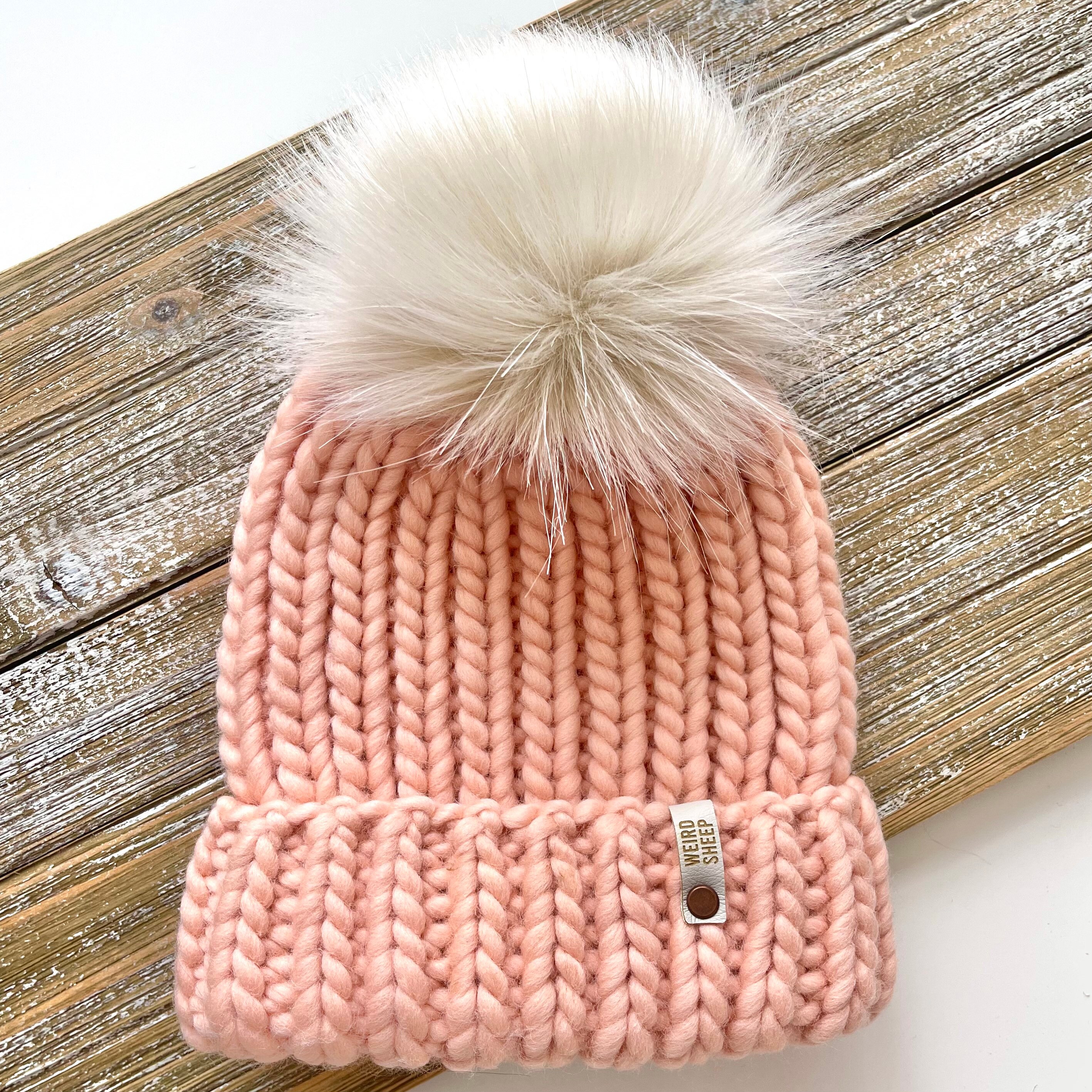 Luxe Knit Beanie with Faux Fur Pom-Pom Fair Isle Adult and Child Ready To Ship Knit Hat Mommy and Me Set Malabrigo Merino Wool