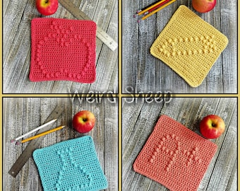 School Combo Dishcloth Patterns - PDF File Only