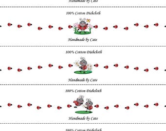 Ladybugs & Flowers Dishcloth/Washcloth Labels - PDF File Only