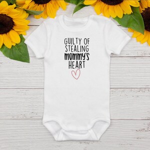 Guilty of Stealing Mommy&#39;s Heart Onesie- Customize Colors-Mommy Daughter/Son Onesie