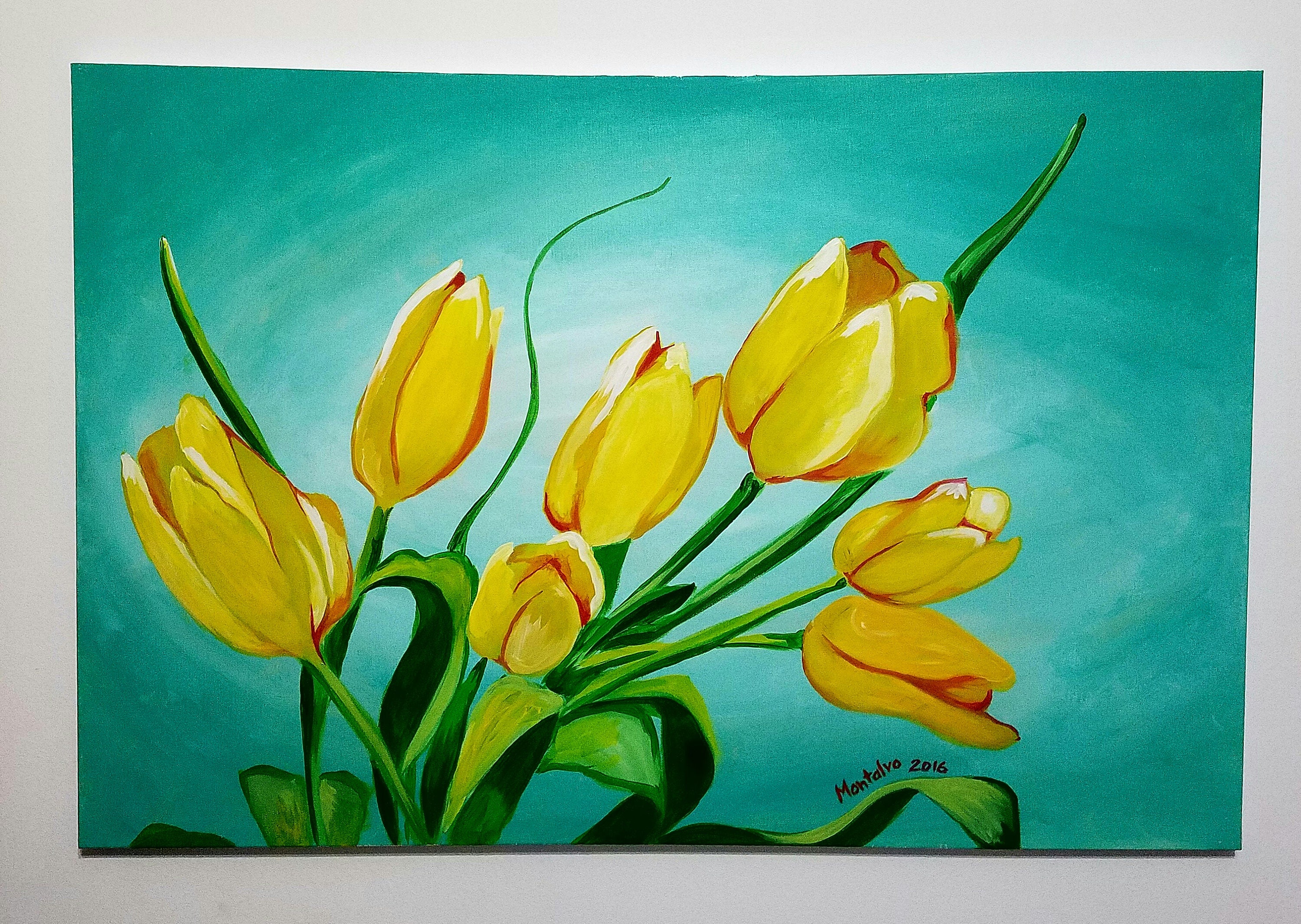 Beautiful tulip painting acrylic yellow on canvas Etsy