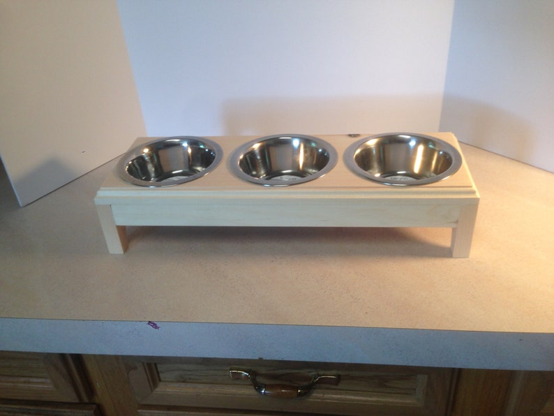 Pet Feeder,Raised 3 2 cupBowls Pet Feeder,Handmade Wooden For Dogs and Cat,Elevated feeder image 3