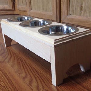 Pet Feeder,Raised 3 2 cupBowls Pet Feeder,Handmade Wooden For Dogs and Cat,Elevated feeder image 5