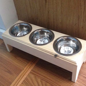 Pet Feeder,Raised 3 (2 cup)Bowls Pet Feeder,Handmade Wooden For Dogs and Cat,Elevated feeder