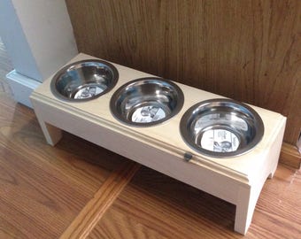 Pet Feeder,Raised 3 (2 cup)Bowls Pet Feeder,Handmade Wooden For Dogs and Cat,Elevated feeder