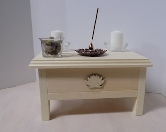 Handmade Wooden Meditation Altar Kit,Lotus Box, Incense Burner & Candle Holders