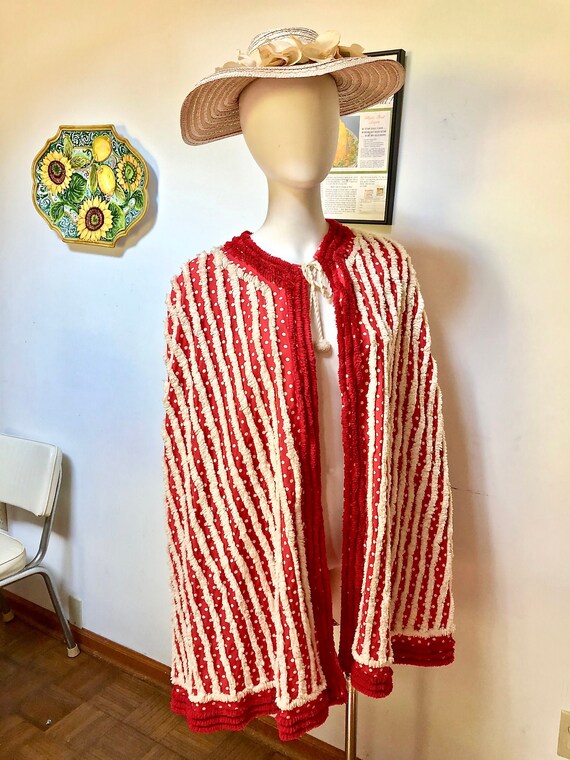 Vintage 1940s Red and White Polka Dot Chenille Bea