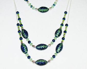 Seahawks' colors Crystal Laden Football Necklace