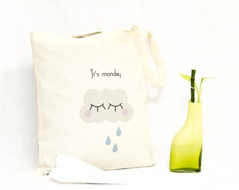 Tote bag motif cloudy / sac à main en toile fourre tout pratique été summer nuage monday pleur cry girly