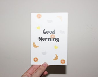 Carte postale "Good Morning !" / croissant café orange matin papier carte postale petit déjeuner correspondance enveloppe cocooning