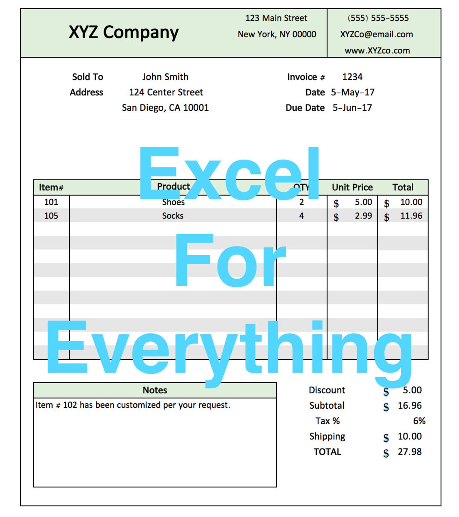 Excel Customer Invoice Template Etsy Canada