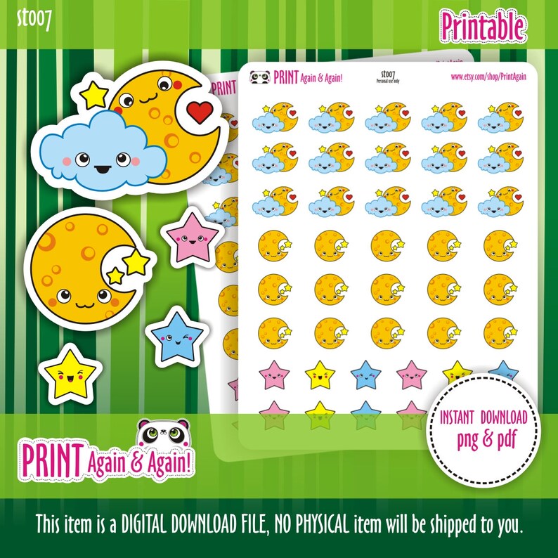moon printable planner stickers star stickers moon icon etsy