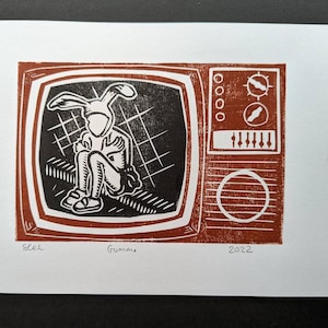 Gummo inspired vintage TV lino print