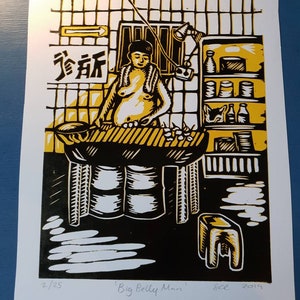 Chinese Street Food - Original Linocut