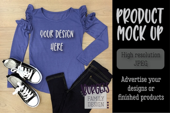 Download Free Free Mock Up Styled Instagramready Girls Kids Purple Ruffle Shirt PSD Mockup Template
