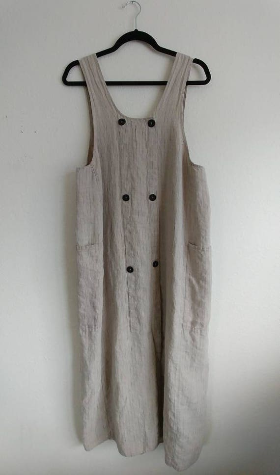 Vintage Flax Button Pocket Dress