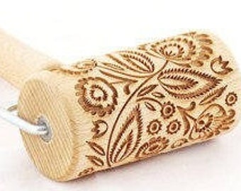 Stodola Engraved Mini Rolling Pin with FOLK FLORAL Pattern