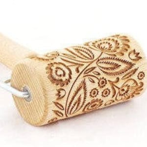 Stodola Engraved Mini Rolling Pin with FOLK FLORAL Pattern