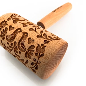 STODOLA Engraved Mini Rolling Pin with FOLK DOVE Pattern