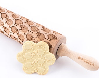 Stodola Engraved Large Rolling Pin with SHEEP Pattern