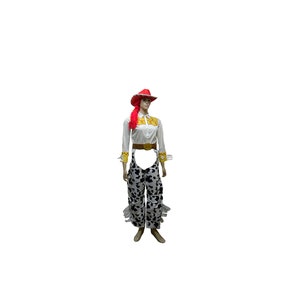 Adult Large Jessie Disney Pixar Toy Story 6 piece Costume Shirt with Chaps front Belt & Buckle Cowgirl Hat Wig