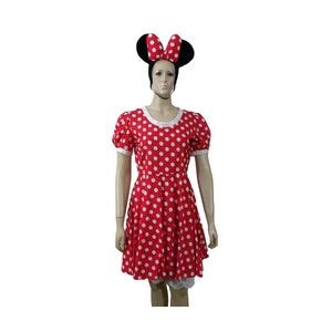 Adult Size 12 Red Minnie Mouse Dress Costume  with Bloomers Pantaloons Headband & Bow