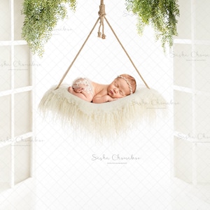 Digital backdrop background newborn   girl or boy  sitter  swing white branch with greenery back lit