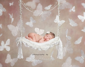 digital backdrop , background  newborn  girl  fairy tail butterflies swing hanging