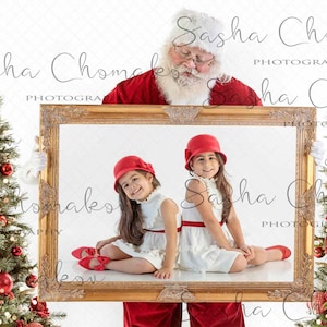 Digital backdrop background newborn  boy or girl Christmas  family , sitters Santa holding frame light
