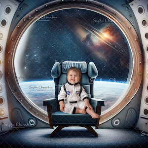 Digital backdrop background newborn  boy or girl Christmas  family , sitters  space , astronaut , NASA  shelf