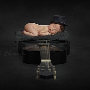 newborn boy or girl baby  digital backdrop background guitar dark gray black
