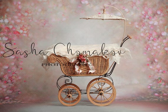 digital backdrop background newborn baby girl vintage stroller pink peach