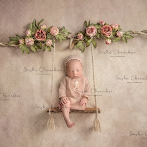 Digital backdrop background newborn   girl Spring overhead white peony pink floral , flowers light  shelf arbor , arch
