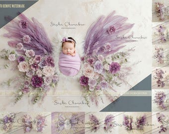 12  Digital backgrounds backdrops newborn baby girls  overhead pose butterflies     Ai generated  
